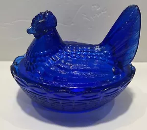 Cobalt Blue Glass Hen on Nest Covered Dish - Picture 1 of 5
