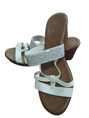 Cuñas de plataforma para zapateros italianos blancas, adornadas con astilla. Talla 10W  Foto 1 de 4