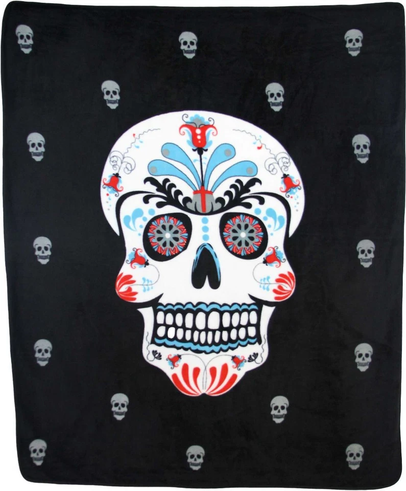 Wholesale ( 2 ) Sugar Skull Day of Dead 50x60 Polar Fleece Blanket Throw Plush - Image 1 of 4