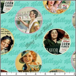 SPRINGS / "KELLOGG'S LADIES" VINTAGE CEREAL FOOD RETRI FABRIC PRICED PER 1/2 YD - Picture 1 of 2
