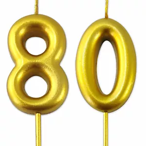 Gold Number 80 Candle 80th Birthday Party Cake Decoration Anniversary age year - Picture 1 of 11