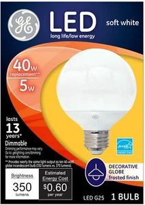 GE LED Decorative Bulb 40 Watts Medium Base G25 Frosted New - Picture 1 of 5