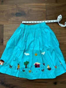 vintage 1980s girls Columbian blue skirt - traditional folk animal applique