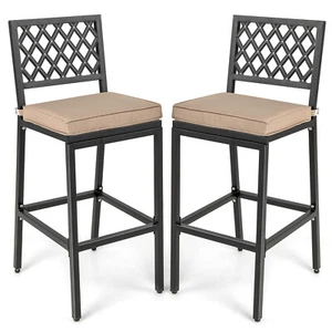 Outdoor Bar Stools Set of 2 w/Exquisite Backrests Humanized Footrests for Porch - Picture 1 of 8