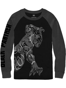 Marvel Avengers ☆ Boys' Black Panther Long Sleeve Raglan T-Shirt ☆ Sizes XS-2XL - Picture 1 of 4