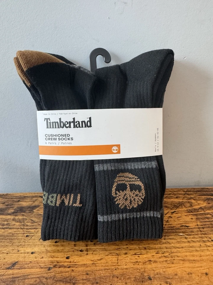 6 Pack Pair Mens Timberland Performance Cushioned Cotton Blend Crew Socks