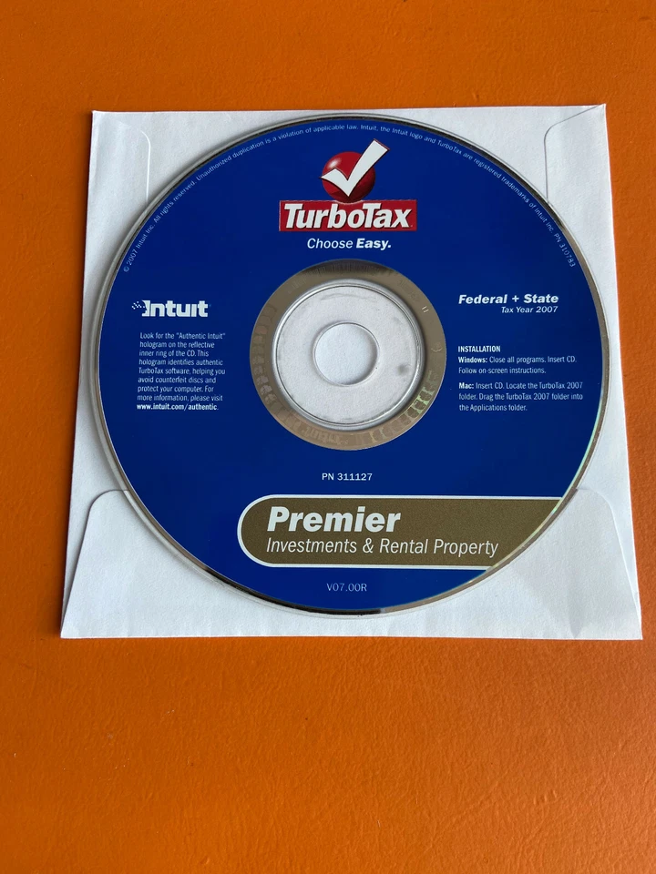 Intuit TurboTax Premier Investments & Rental Property 2007 Federal + State Foto 1 de 1