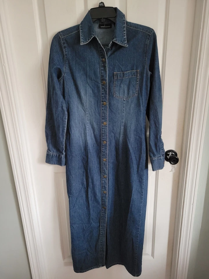 Vestido Camisa Moda International Mujer Manga Larga Con Botones Azul Denim XS Foto 1 de 4
