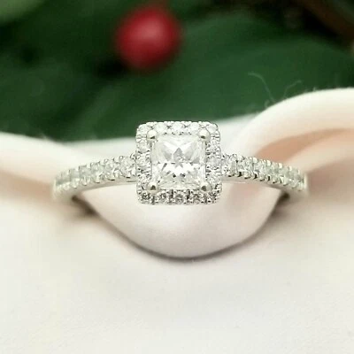 14K Princess Cut Diamond Halo Engagement Ring-White Gold-0.23tcw-Natural-Sparkly - Image 1 of 4