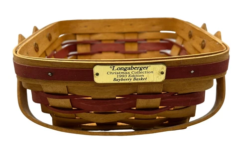 Vintage Longaberger 1993 Red Christmas Bayberry Basket Plaque Signed Handles Cover