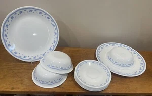 Corelle Dinnerware Morning Blue 2 Dinner Plates 3 Cereal Bowls 7 Saucers NICE! - Bild 1 von 7