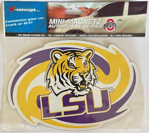 NCAA LSU Tigers  Swirl Magnet 7 3/4" Wide x 5 1/4" High Car Truck Refrigerator Cover