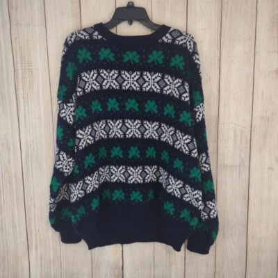 Мужской изумруд винтажный трилистник свитер Fair Isle Nordic Ireland St Patrick  - Изображение 1 из 4