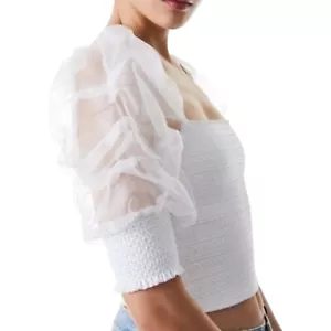 Blusa Top Alice + Olivia Lisbeth Corpiño Calado Seda Manga Abullonada Blanca Pequeña - Imagen 1 de 9