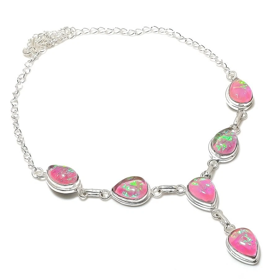 Ожерелье ювелирное ручной работы из стерлингового серебра 925 пробы с тройным опалом размер 18 дюймов - Изображение 1 из 1