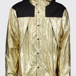 boohooMan Gold Metallic Windbreaker Hooded Jacket Small Shiny Wet Look Glanz - Picture 1 of 4