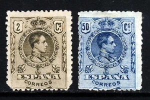 SPAIN 1909-22 King Alfonso XIII 2c Sepia & 50c Blue P13x12¼ SG 329 & SG 339 MINT - Picture 1 of 2