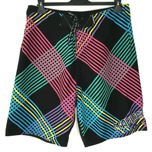 Maui & Sons Mens Size 34 Board Shorts Surf Black Pink Blue Green Swim Trunks EUC - Picture 1 of 11