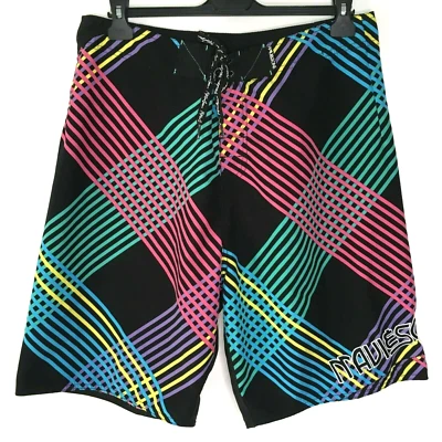 Maui & Sons Hombres Talla 34 Board Shorts Bañador Surf Negro Rosa Azul Verde Usado en Excelente Condición Foto 1 de 4