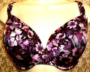 Le Mystere 36D Padded Lined Bra Underwire plunge Safari Purple Floral NWT - Picture 1 of 5