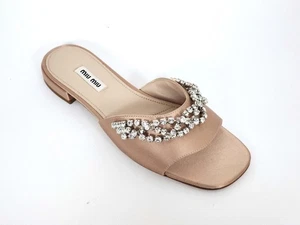 Sandalias MIU MIU Rosa Seda Cristal Slides Zapatos IT37.5/US7 NUEVAS EN CAJA - Imagen 1 de 7