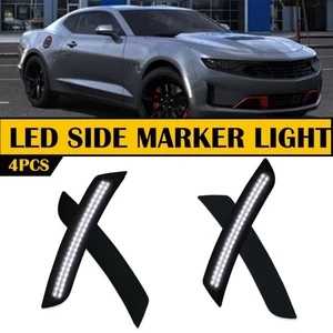 Smoked White LED Front+Rear Bumper Side Marker Lights For 2016-2022 Chevy Camaro - Picture 1 of 16