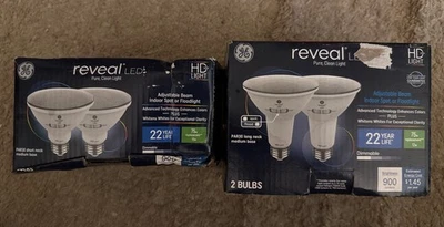 4 GE Reveal HD+ 75 Watt Short & Long Neck Indoor LED Flood Lights Bases  Ret $23 - Image 1 of 4