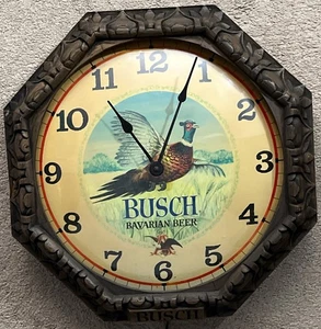 Reloj Faisán Cerveza Bávara Busch 18" Vintage Hombre Caza Cueva Pared Bar Decoración - Imagen 1 de 9