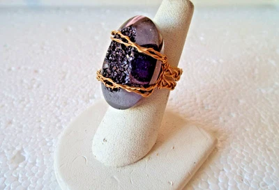 ** Друзы агат кольцо художественный золотой проволоки сетки группы Sz 6!! - Изображение 1 из 4