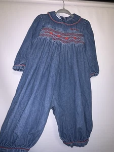 Vintage Oshkosh Baby Bgosh Denim Romper 24Months Rare Apples overalls - Picture 1 of 7