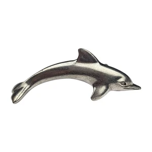 Vintage Dolphin Brooch 3D Dimensional Pewter Silver Tone Signed 1991 90s 2 3/8" - Picture 1 of 12