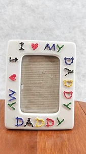 I ❤️ My Daddy Kids Photo Frame Vintage 3x5" White Ceramic Primary Colorful - Picture 1 of 4