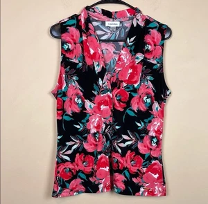 Blusa para mujer Calvin Klein con estampado floral multicolor con muescas sin mangas talla M - Imagen 1 de 8