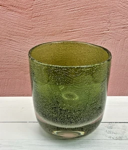 Candelabro votivo de vidrio artístico soplado a mano vintage vidrio burbuja verde - Imagen 1 de 11