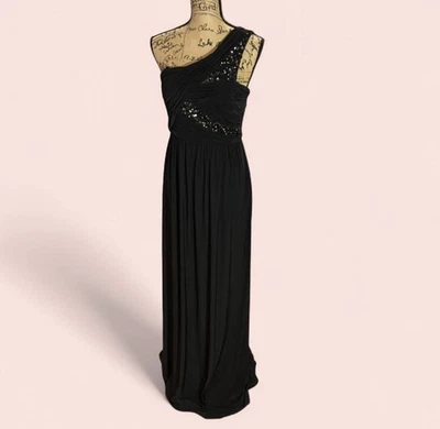 Vestido Max & Cleo Negro Un Hombro Cuentas Usado en Excelente Condición Baile de graduación Formal Boda Invitada 6  Foto 1 de 4