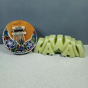 Hawaii Candle & Maui Kalimba Set - Vintage Large Green Retro Double Wick Novelty - Picture 1 of 20