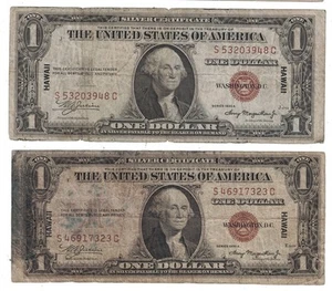 U.S. - (2) Series 1935A $1.00 Silver Certificates (Hawaii Overprint) - Picture 1 of 2