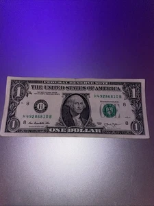 One Dollar Bill Ink Error Large 2 On Serial Number H49286810B Fancy serial - Picture 1 of 4