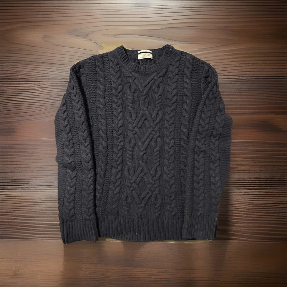 Wallace & Barnes Fisherman Sweater Navy M Shetland Wool Aran Cable-Knit B5655 - Image 1 of 4
