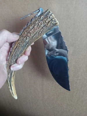 Cuerno de ciervo 17 1/4" hoja de bloqueo cuchillo plegable hoja de acero inoxidable italiano elegante Foto 1 de 4