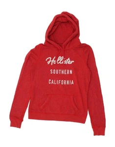 HOLLISTER Womens Graphic Hoodie Jumper UK 12 Medium Red Cotton BC04 - Picture 1 of 4
