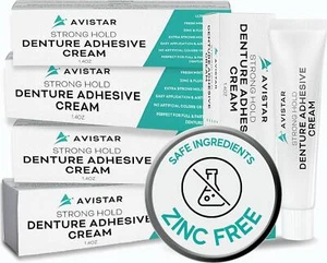Extra Strong Denture Adhesive Cream, 12 Hour Hold Dental Glue, Waterproof, Zinc - Picture 1 of 9