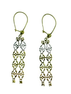 New Real 14K Gold Turkish Fancy Design Dangle Drop Hook Earrings 1.9 Inches Long - Image 1 of 4