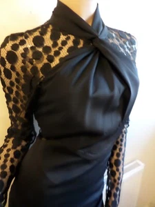Stunning Karen Millen Black Polkadot Lace Pencil Dress UK Size 10 - Picture 1 of 7
