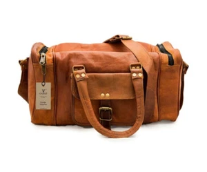New 100% Pure Soft Leather Brown Unisex Travel Brown Casual Duffel / Gym Bags - Picture 1 of 4