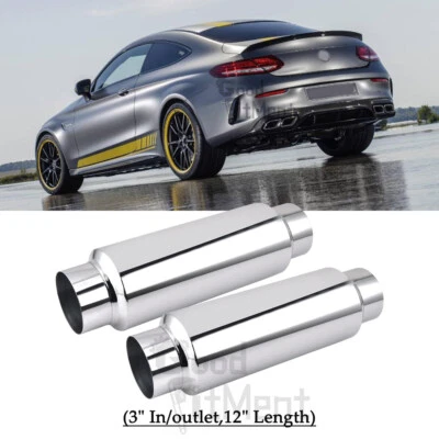 For Mercedes Benz C63 AMG 2x 3'' Inlet Outlet 12" Long Muffler Resonator Exhaust - Imagem 1 de 4