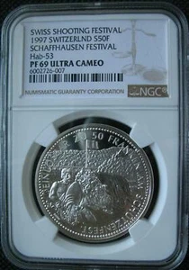 Switzerland 50 Francs 1997 Silver Proof Coin Schaffhausen Festival NGC PF69 - Picture 1 of 4