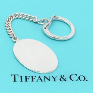NYJEWEL Tiffany & Co. 925 Sterling Silver Oval Tag Key Chain Ring - Picture 1 of 5