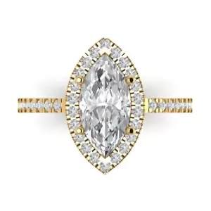 2,38 Marquise Hochzeit Braut Versprechen Statement Ring Heiligenschein 14k Gelbgold massiv Gold - Bild 1 von 11