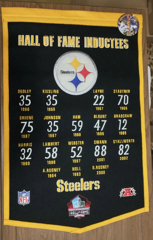 Pittsburgh Steelers Salón de la Fama NFL Banner de Lana Bordado 27 x 18 ¡y Pin Gratis! Foto 1 de 4